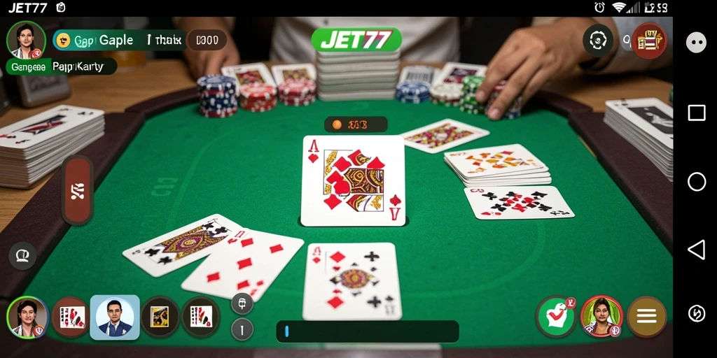 Tampilan gameplay JET77 yang menarik dalam permainan Gaple.
