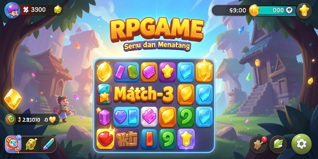 Screenshot RPGAME menampilkan gameplay Match-3 yang seru dan menarik.
