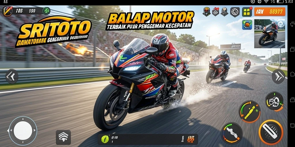 Gameplay seru SRITOTO dengan balapan motor yang menegangkan dan cepat.