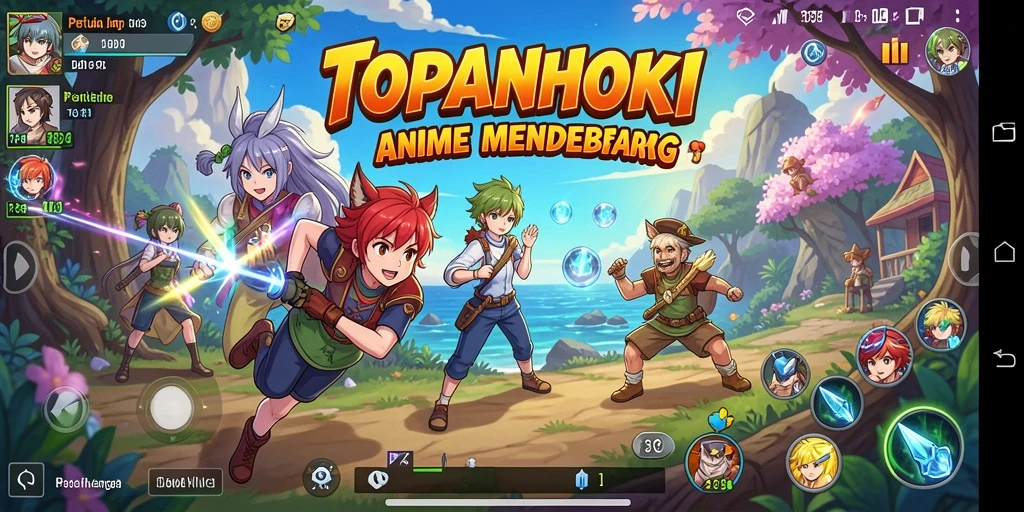Screenshot gameplay TOPANHOKI yang menampilkan pertarungan seru dan karakter anime.